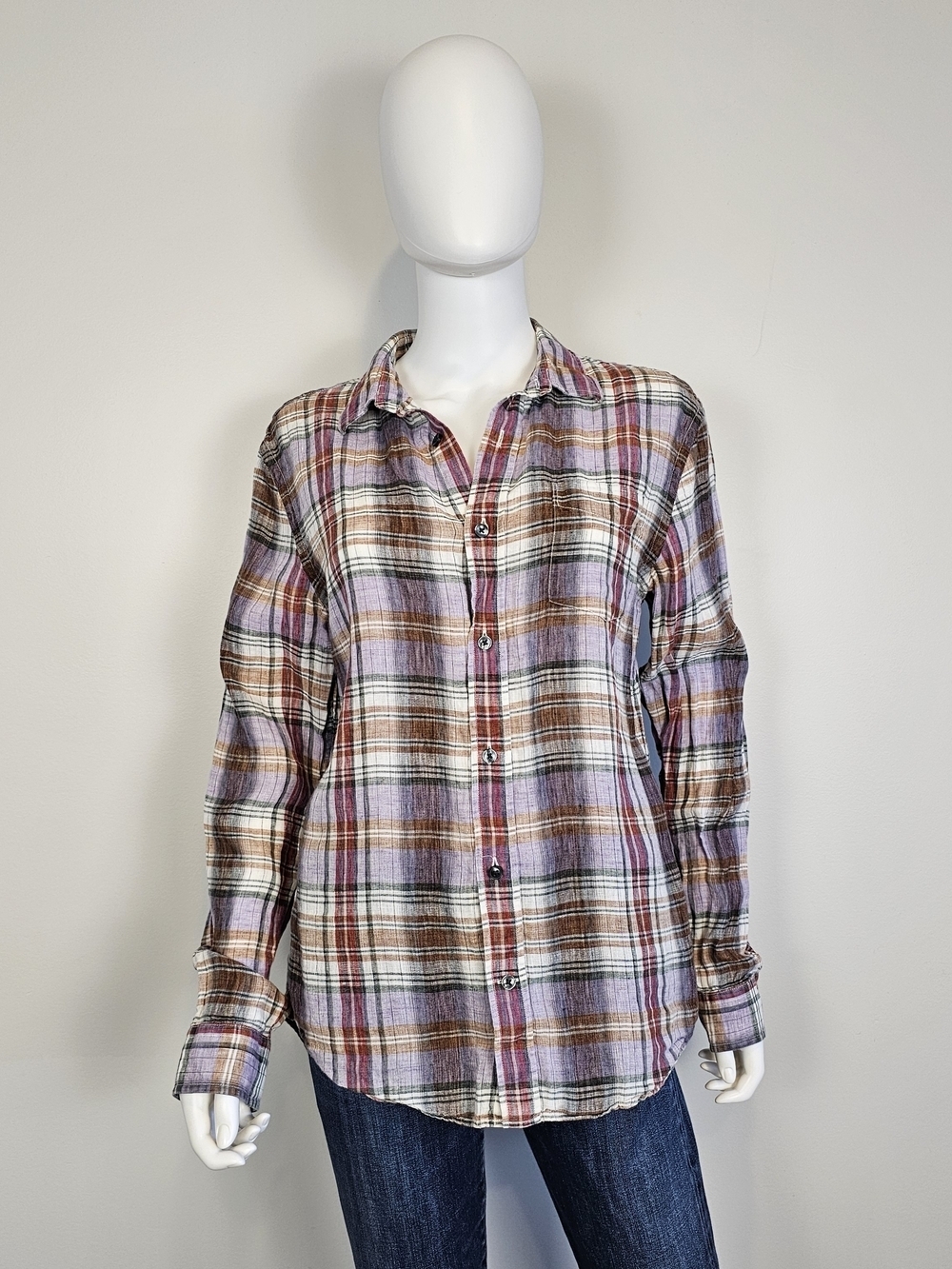 Vince Lightweight Plaid Shirt in Lavender and Gray Sz M